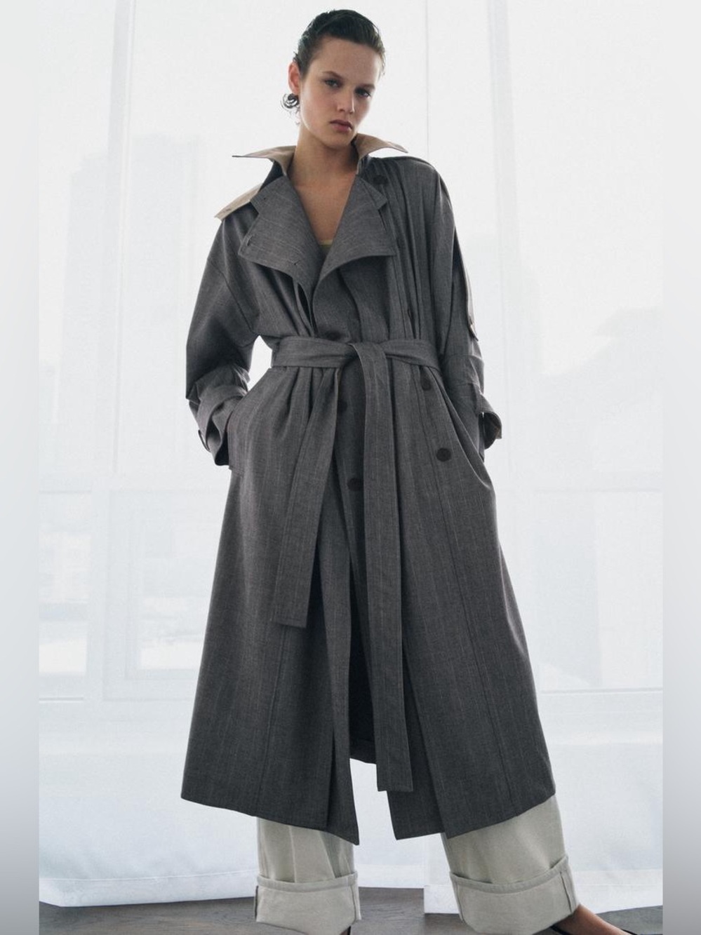 ZARA COMBINED PLAID TRENCH COAT ZW COLLECTION LIMITED EDITION